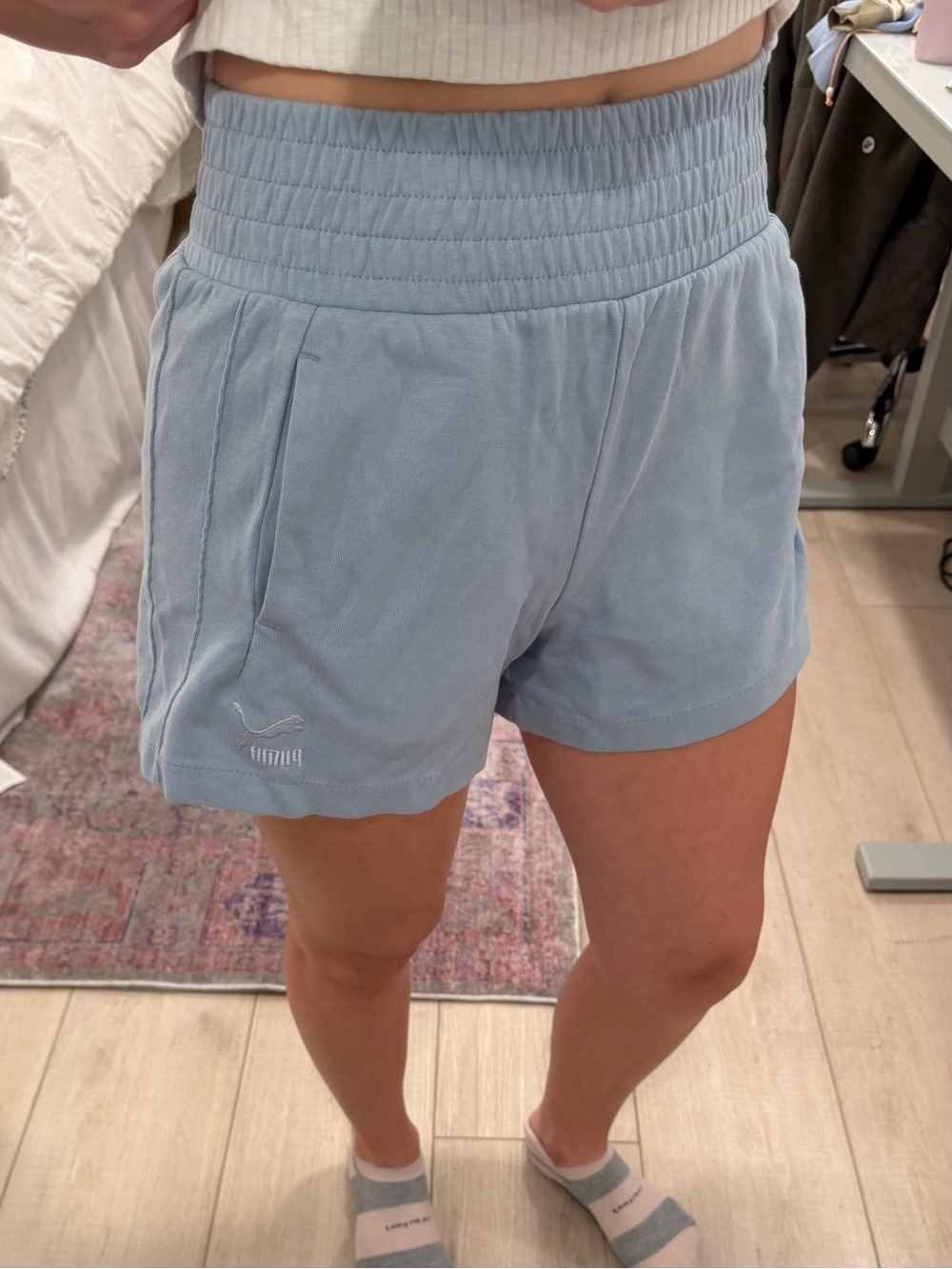 Puma Light Blue High-Waist Athletic Pull-On Shorts